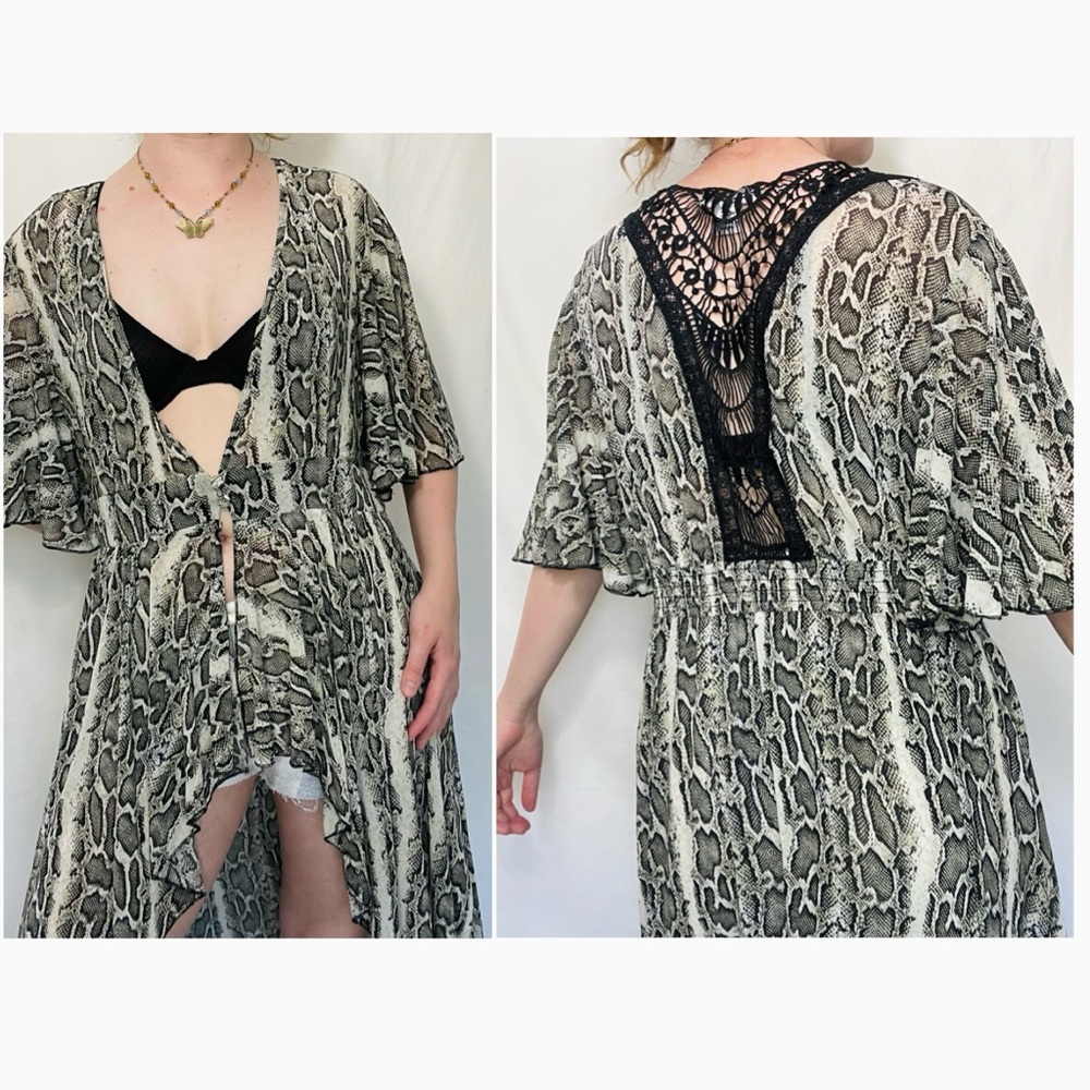 🌻5/$15🌻 L.I.F.E. | Long Snakeskin Snakeprint Sheer Beach Swim Cover-Up Cardigan - Picture 3 of 12